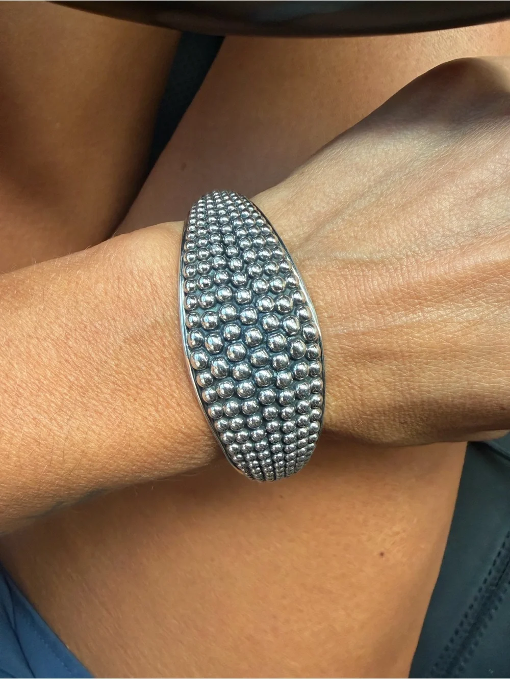 925 Sterling Silver Michale Dawkins  Beaded Dome Cuff Bracelet - Women Jewelry
